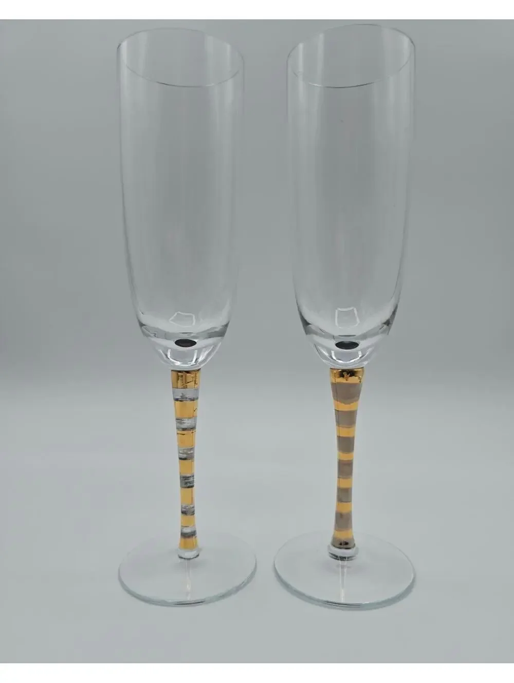 Vintage Pair Liselotte Henriksen Gold/Silver Champagne Glasses for Boda Nova